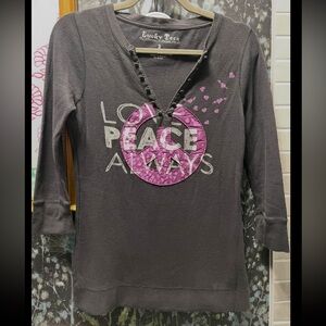 Vintage Lucky Brand Gray Cotton Long Sleeve Tee